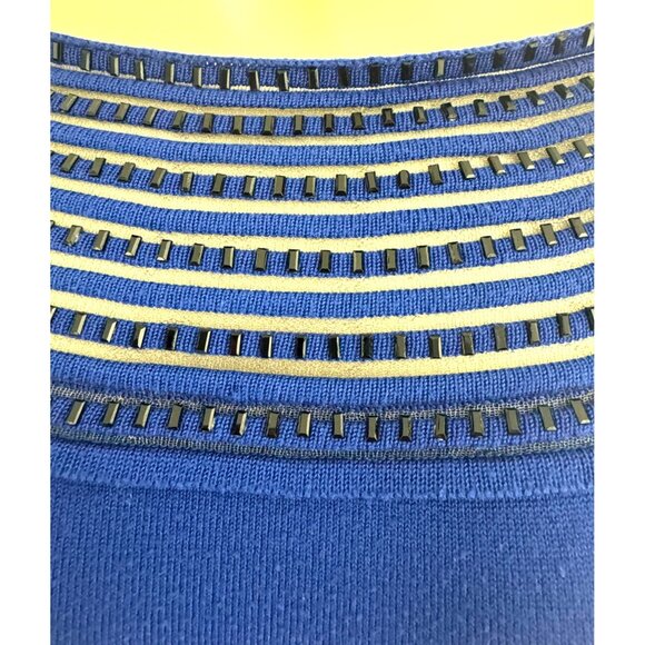 Boston Proper Blue Embellished Illusion Knit Sweater Top Shirt Size XS Evening - Picture 3 of 10